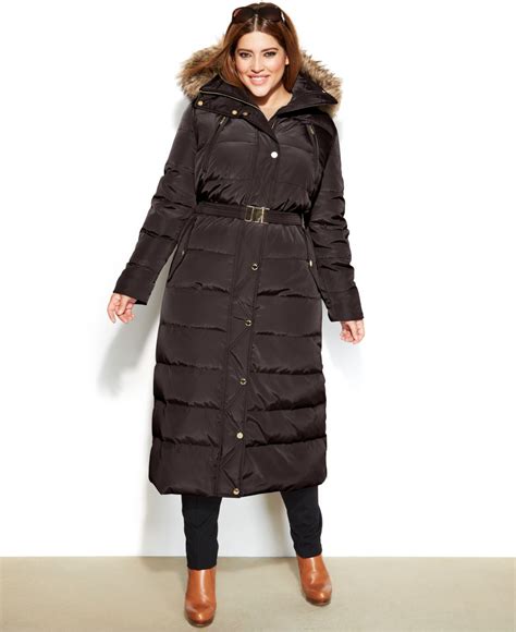 michael michael kors hooded faux-fur-trim belted maxi puffer coat|MICHAEL Michael Kors Women's Belted Faux.